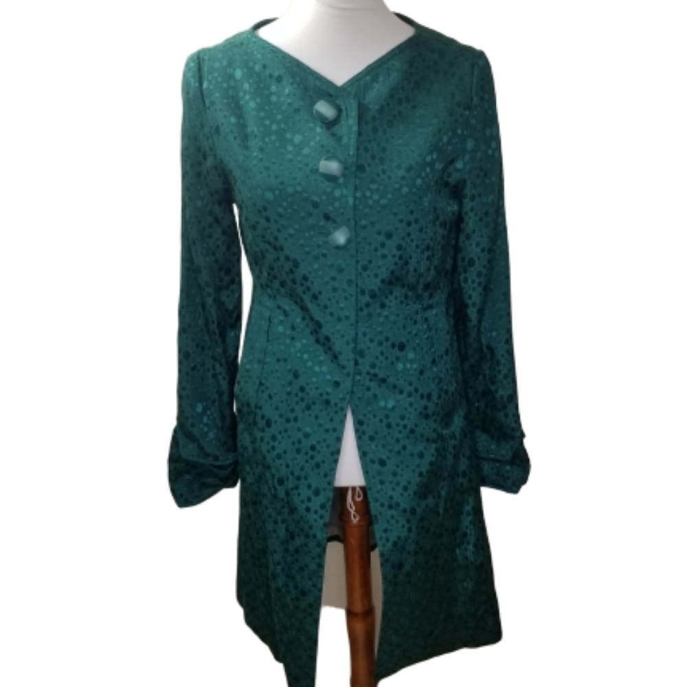 Tulle Teal Green Long Button Front Coat